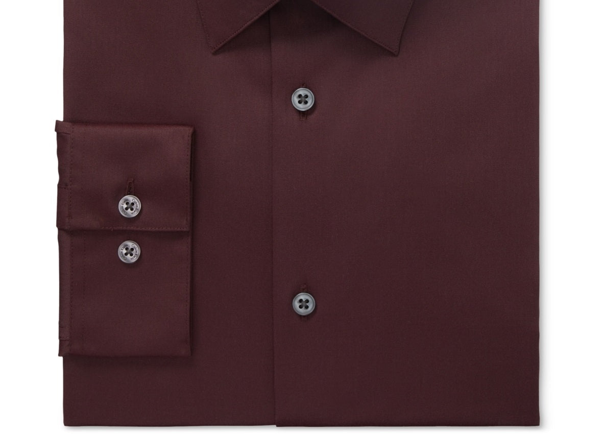 Calvin Klein Men's Slim Fit Non Iron Stain Shield Solid Dress Shirt Red Size 17-32/33 L