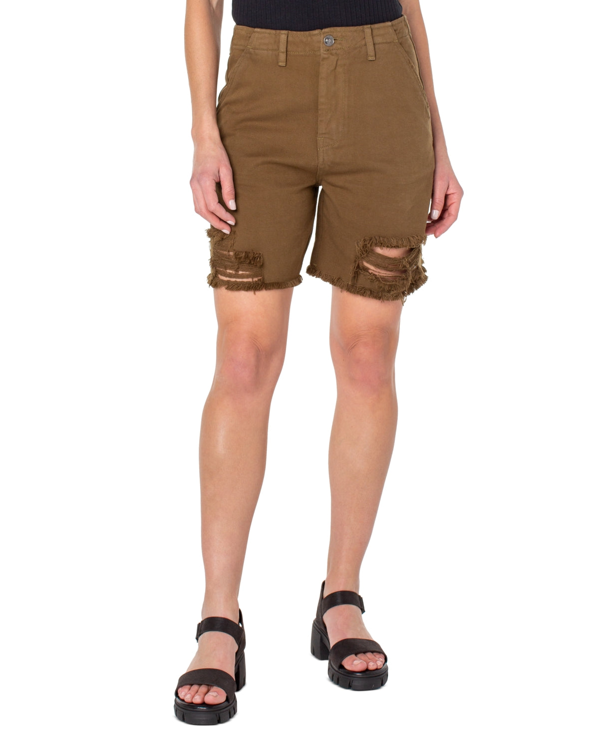 Earnest Sewn Women's Distressed Twill Denim Shorts Green Size 26