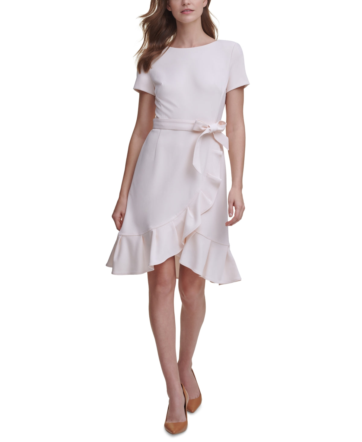 Calvin Klein Women's Ruffled Tulip Hem Crepe Dress Pink Size 8