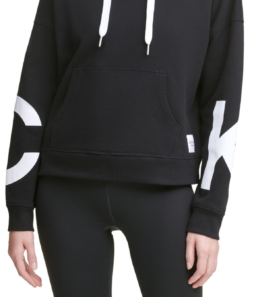 Calvin Klein Women's Jumbo Logo Fleece Hoodie Black Size Medium