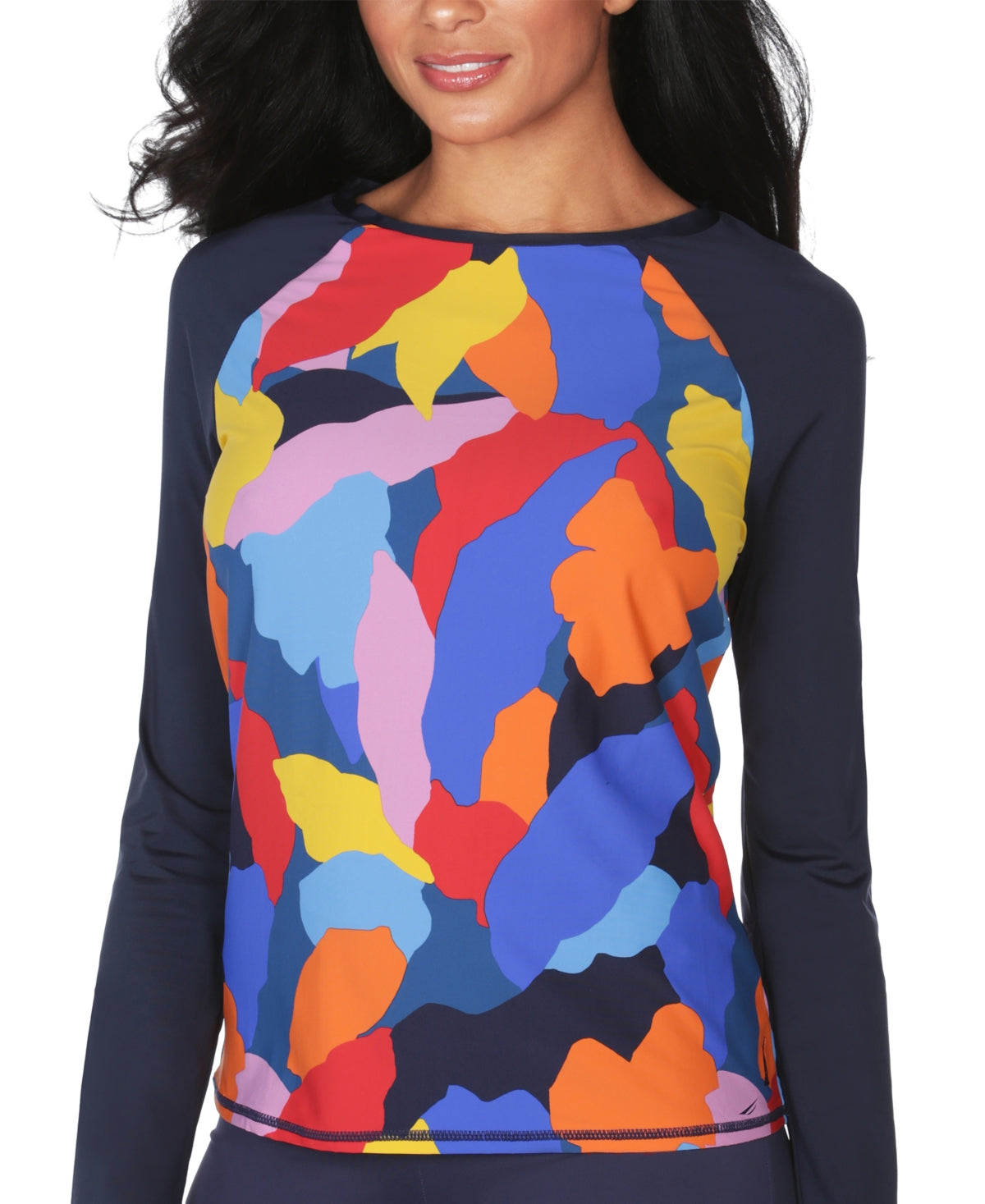 Nautica Women's Printed Rash Guard Swimsuit Blue Size Large