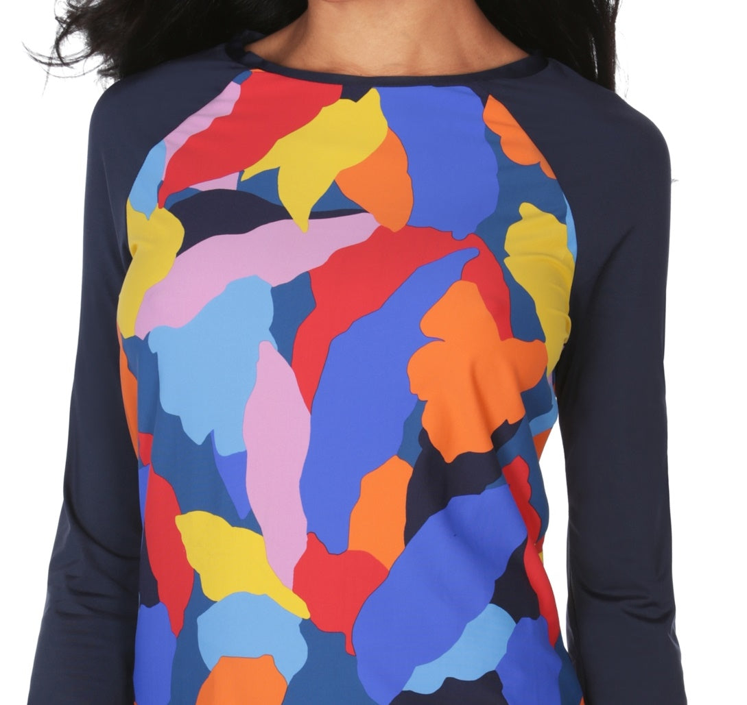 Nautica Women's Printed Rash Guard Swimsuit Blue Size Large