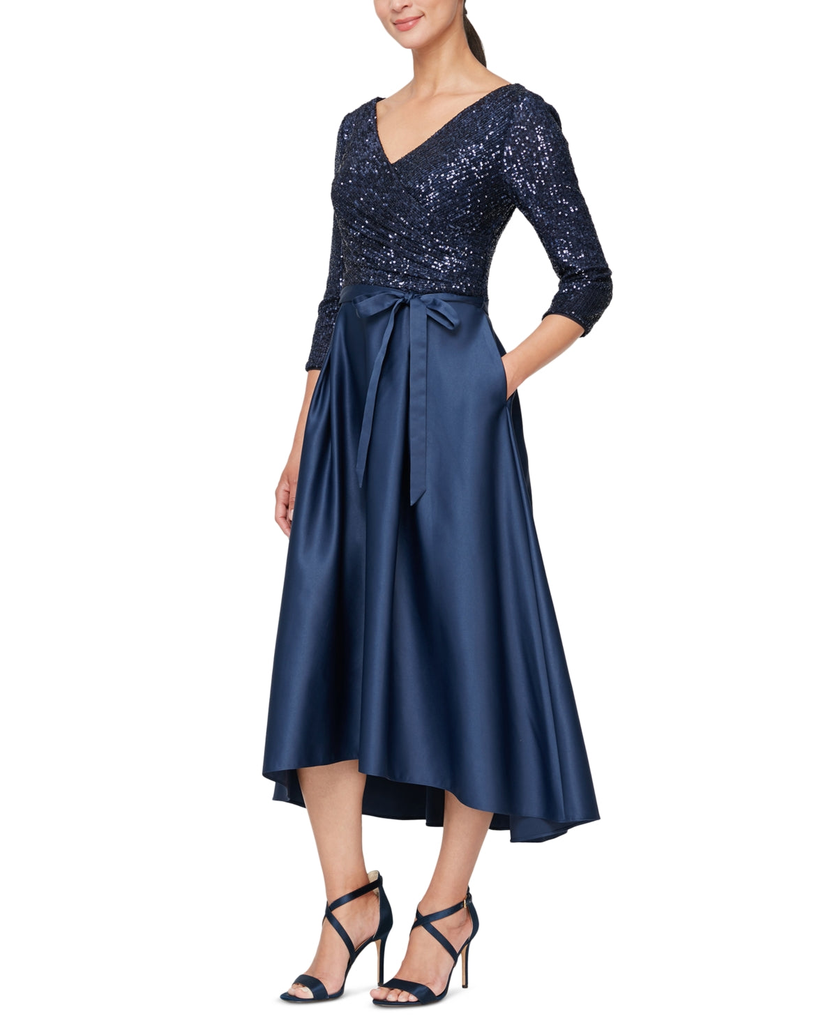 Alex Evenings Women's Sequined Bodice Midi Dress Blue Size 10