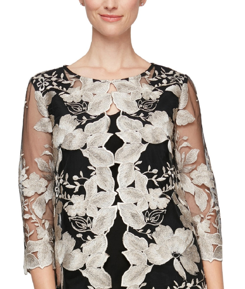 Alex Evenings Women's Embroidered Layered Look Top Black Size Petite Small
