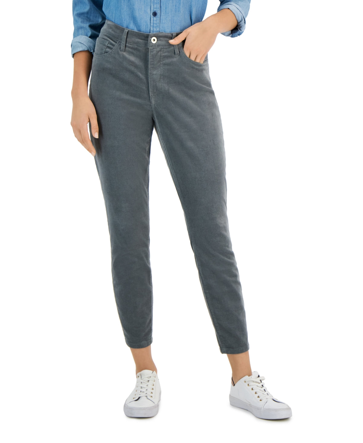 Tommy Hilfiger Women's Corduroy Skinny Ankle Pants Gray Size 8