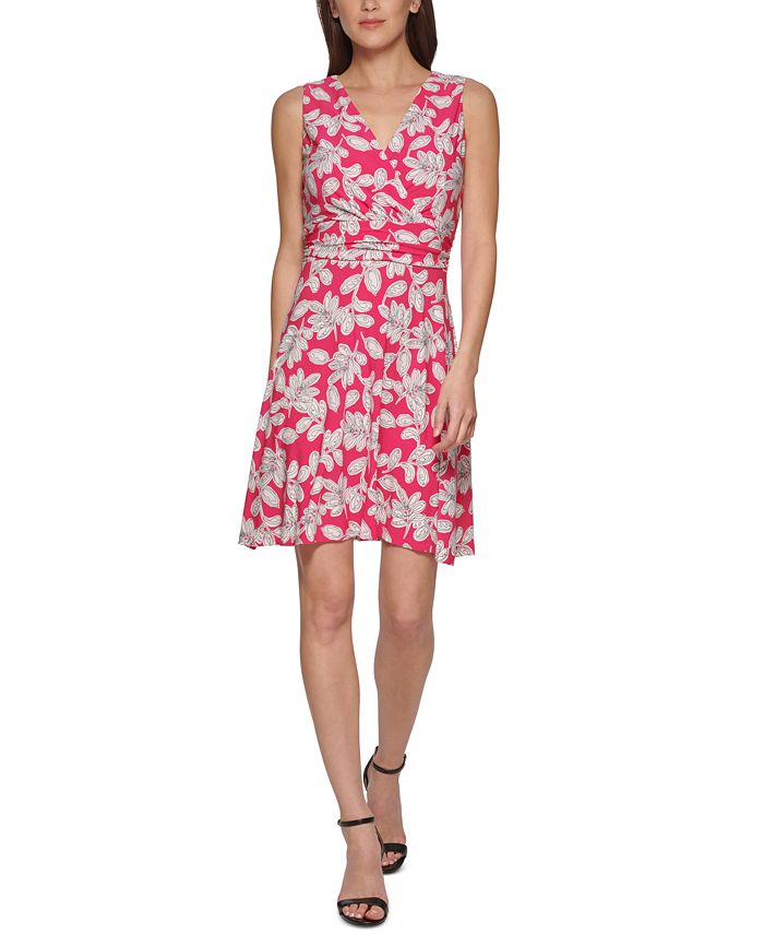 Tommy Hilfiger Women's Inkwell Printed Faux Wrap Dress Pink Size 10