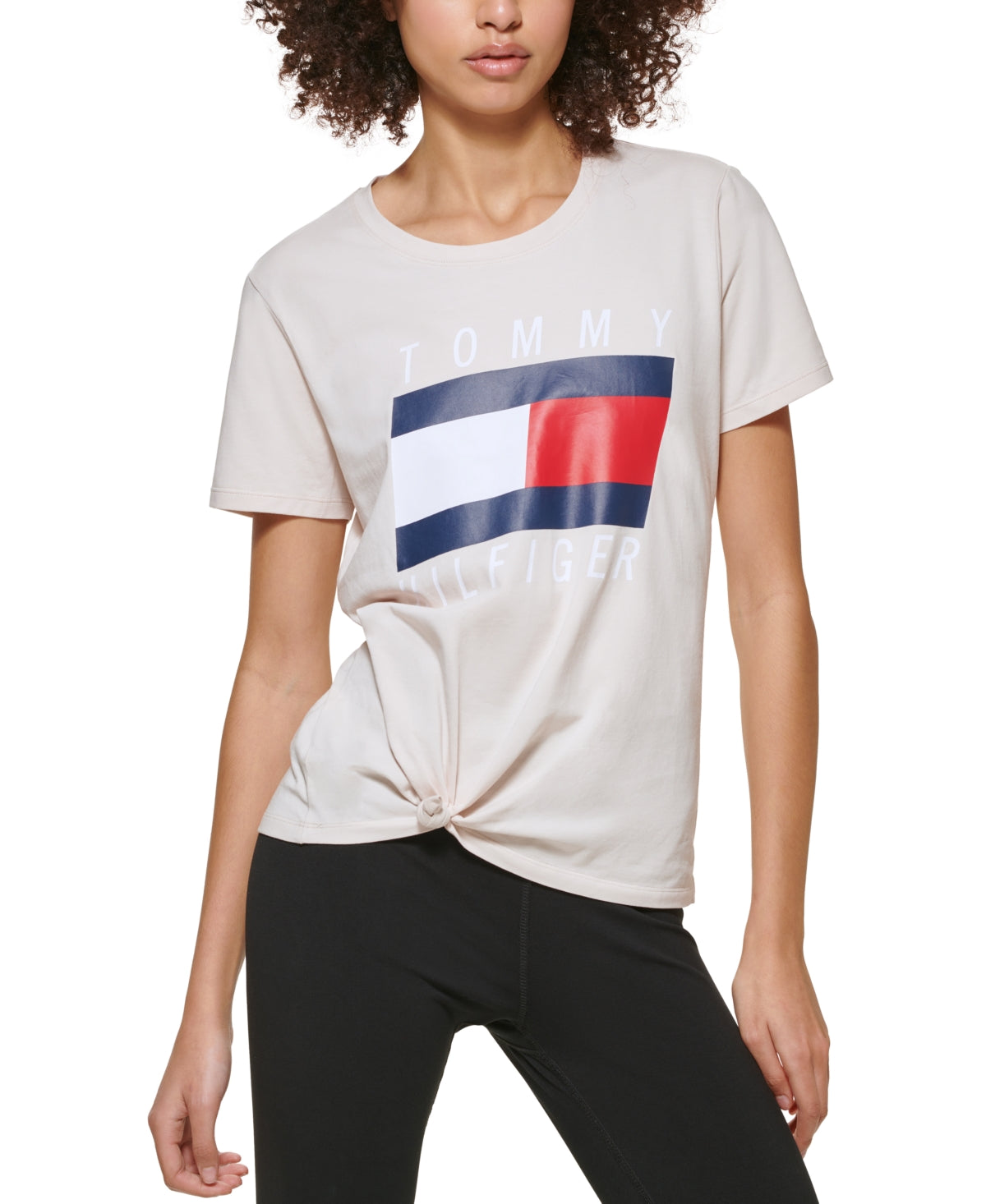 Tommy Hilfiger Women's Tie Front Logo T Shirt Gray Size X Large