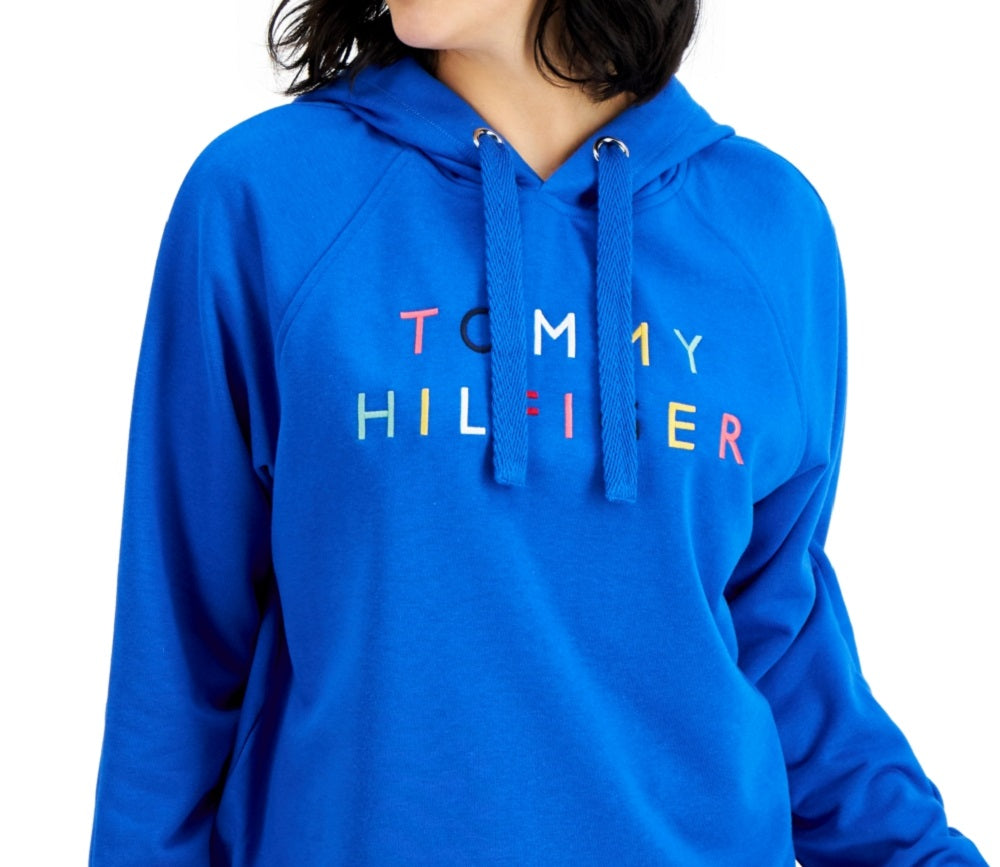 Tommy Hilfiger Women's Embroidered Raglan Hoodie Blue Size Large