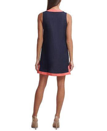 Tommy Hilfiger Women's Contrast Trim Shift Dress Blue Size 10