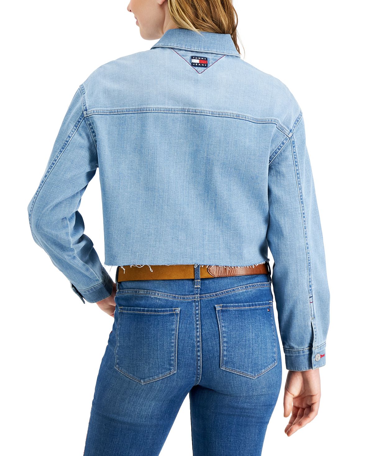 Tommy Jeans Women's Frayed Hem Logo Pocket Trucker Jean Jacket Blue Size Medium