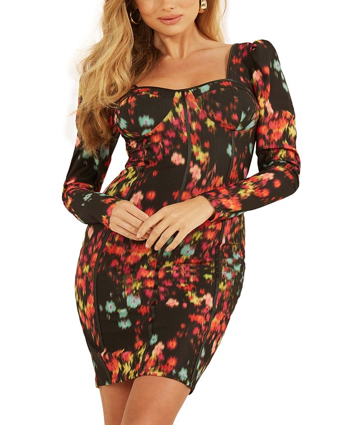 GUESS Women's Rachel Puff Sleeve Bustier Dress Black Size Medium