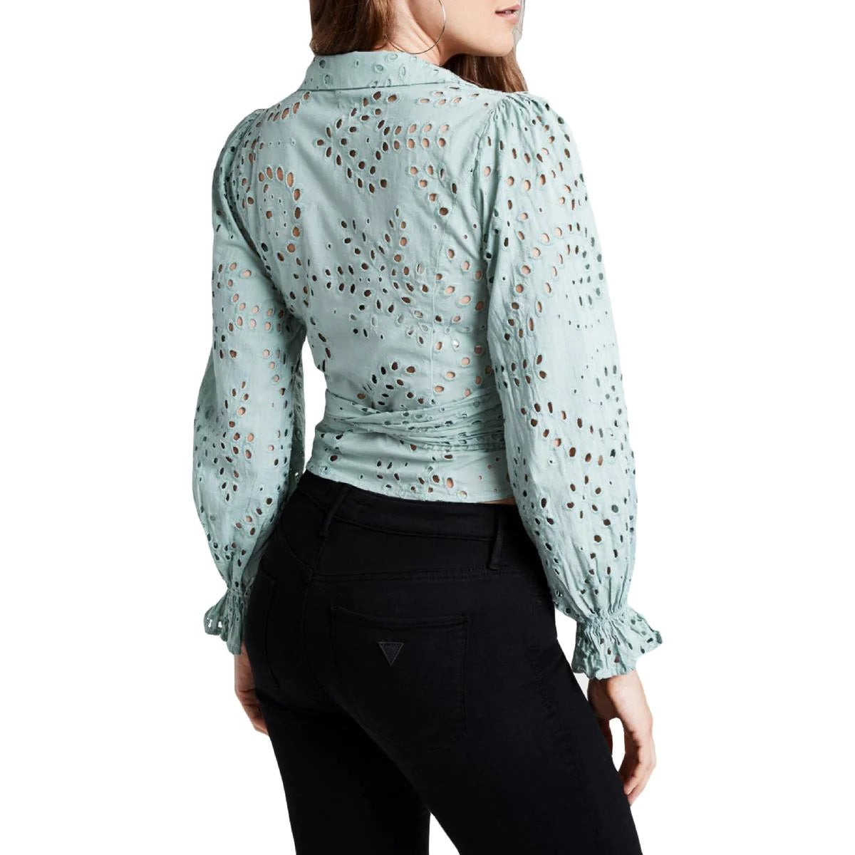 GUESS Women's Kamy Eyelet Wrap Blouse Green Size X-Large