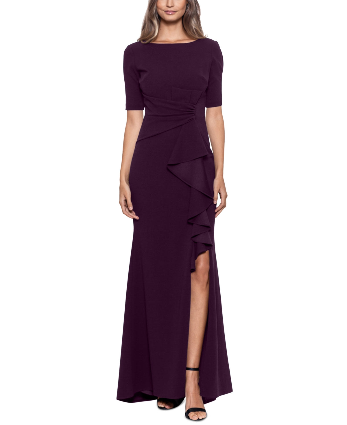 Betsy & Adam Women's Ruffled Front Gown Purple Size 16