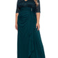 Betsy & Adam Women's V Neck Gown Green Size Petite Small