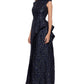 Betsy & Adam Women's Brocade Ruffled Gown Blue Size 6