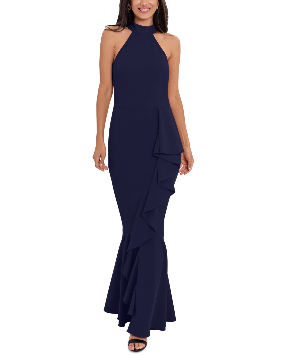 Betsy & Adam Women's Mock Neck Gown Blue Size 14