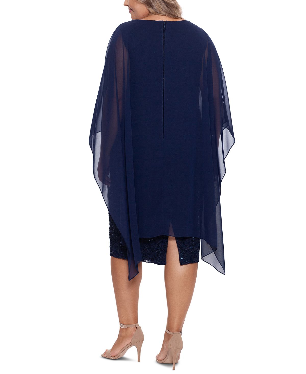 Betsy & Adam Women's Chiffon Overlay Sequin Lace Dress Blue Size 14W