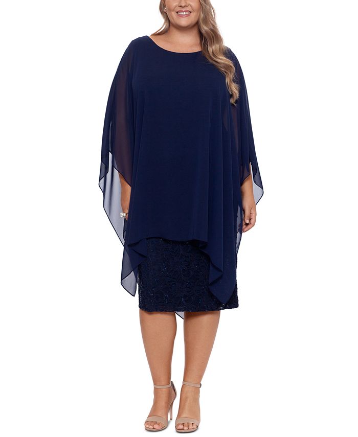 Betsy & Adam Women's Chiffon Overlay Sequin Lace Dress Blue Size 18W