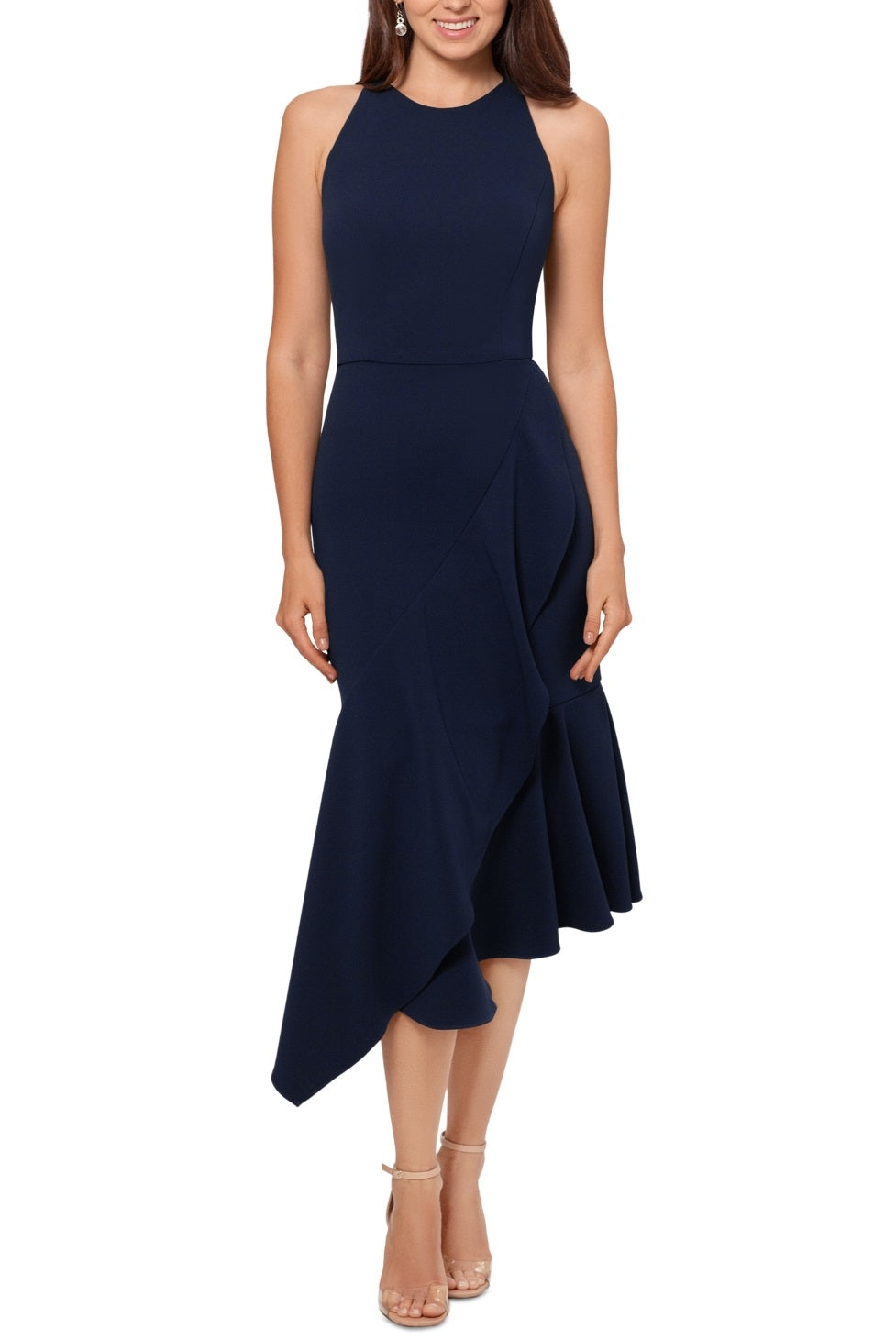 Betsy & Adam Women's Asymmetrical Hem Midi Dress Blue Size 10