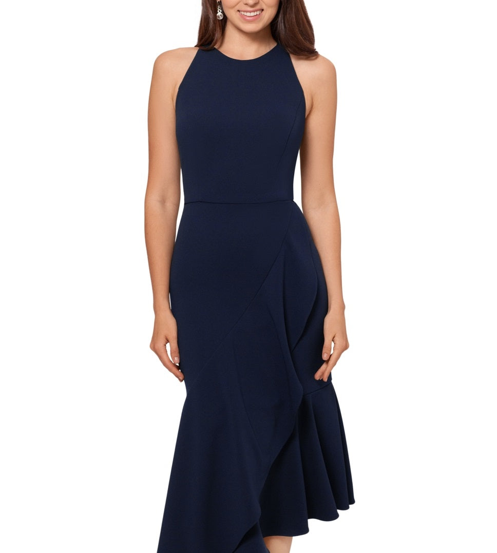 Betsy & Adam Women's Asymmetrical Hem Midi Dress Blue Size 10