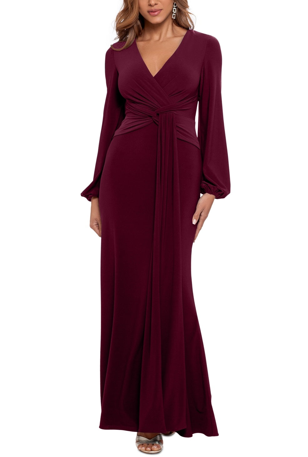 Betsy & Adam Women's Draped V Neck Evening Dress Red Size 14 Petite
