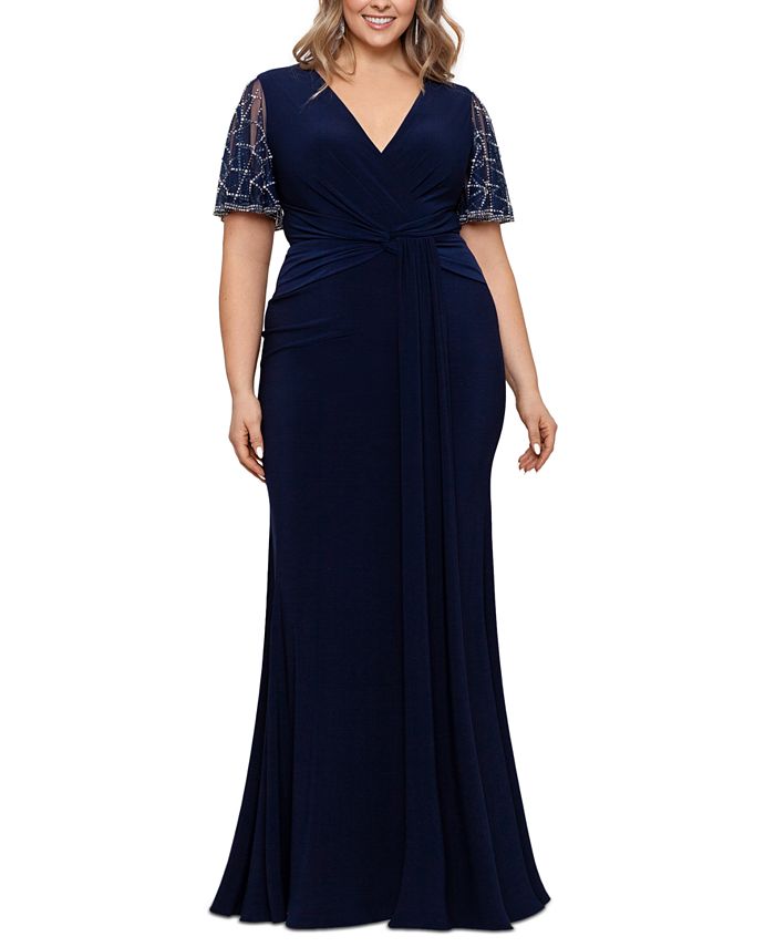 Betsy & Adam Women's Embellished Sleeve Dress Blue Size Petite Small
