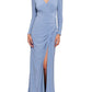 Betsy & Adam Women's Ruched Long Sleeve Gown Blue Size 8