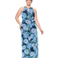 Betsy Adam Plus Size Printed High Neck Sleeveless Mesh Dress Blue Multi