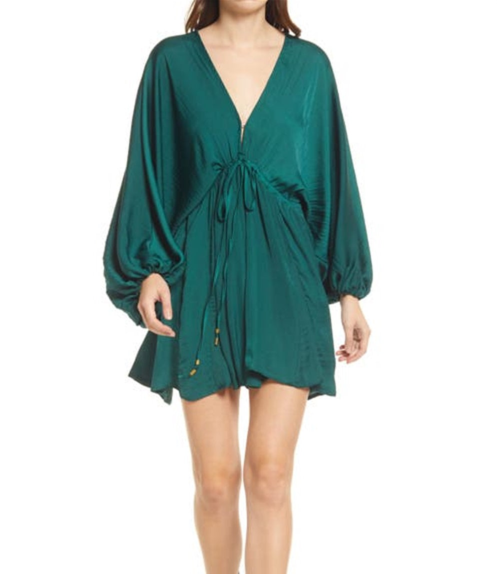 Free People Women's Arzel Long Sleeve Minidress Green Size X-Large