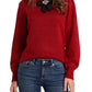 CeCe Women's Jeweled Bow Detail Sweater Red Size Medium