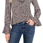 CeCe Women's Floral Ruffled Blouse Pink Size X-Small