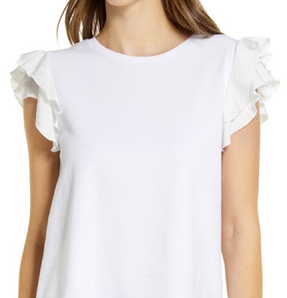 Vince Camuto Women's Tiered Ruffle Sleeve Cotton Blend Top White Size X-Large