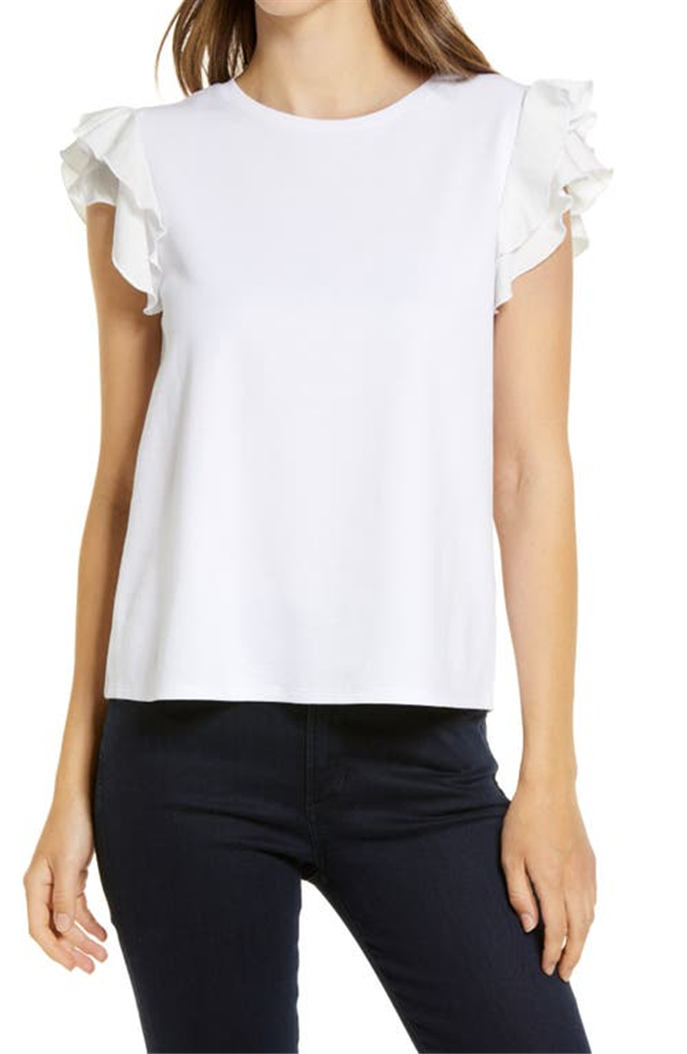 Vince Camuto Women's Tiered Ruffle Sleeve Cotton Blend Top White Size X-Large