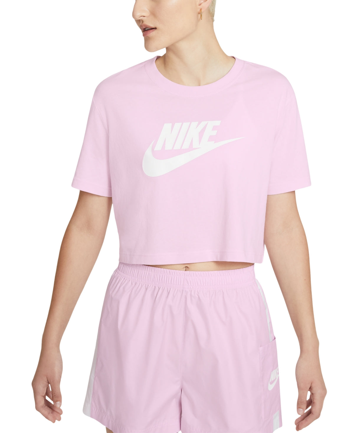 Nike Women's Sportswear Cotton Logo Cropped T-Shirt Pink Size Small