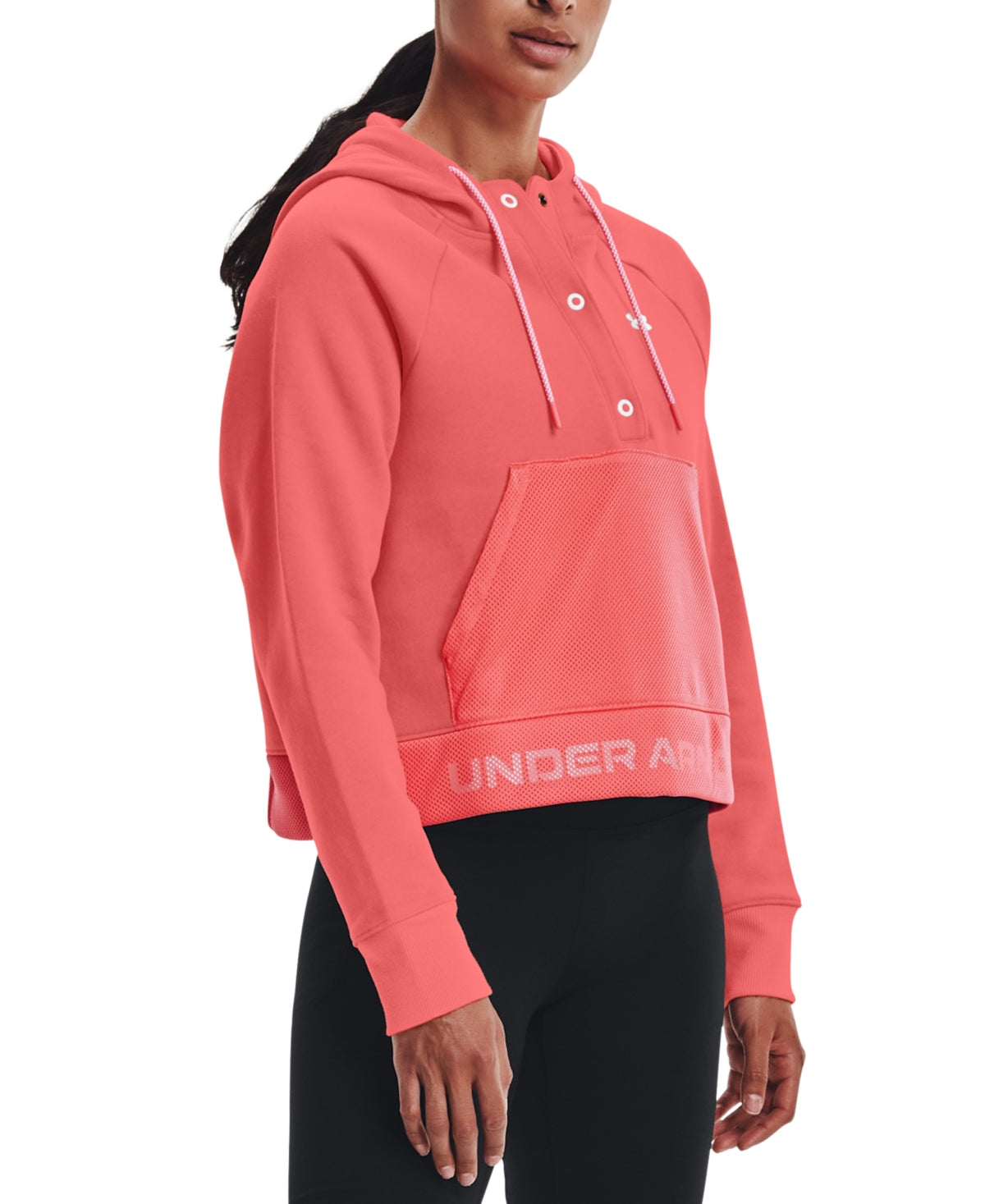 Under Armour Women's Rival Fleece Mesh Hoodie Pink Size XL
