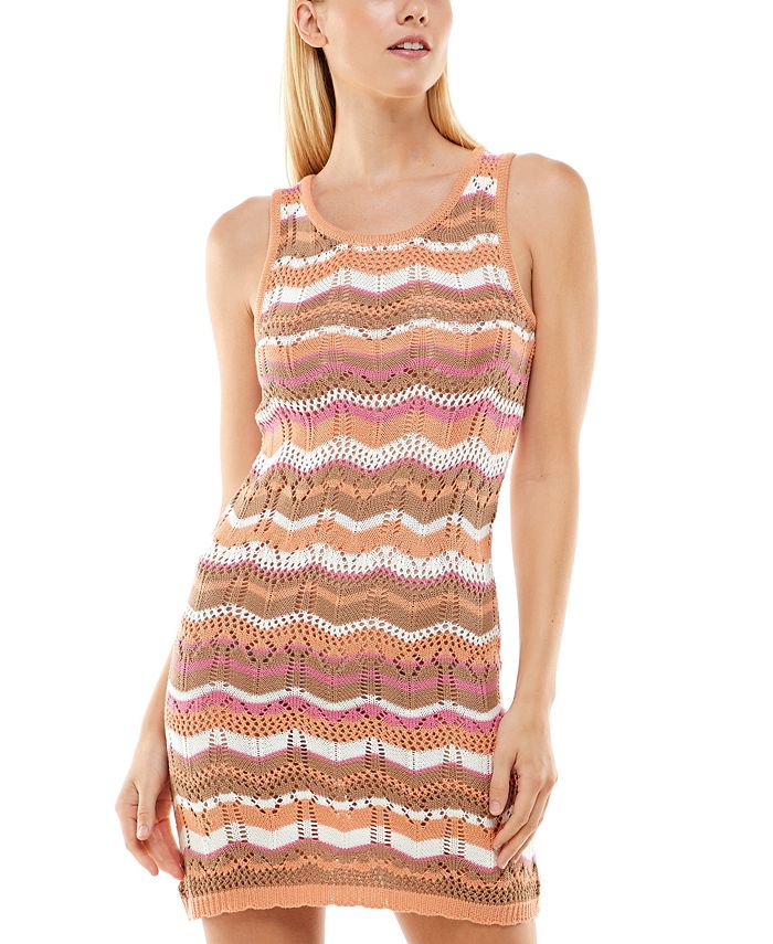 Ultra Flirt Junior's Striped Crochet Dress Orange Size X-Small
