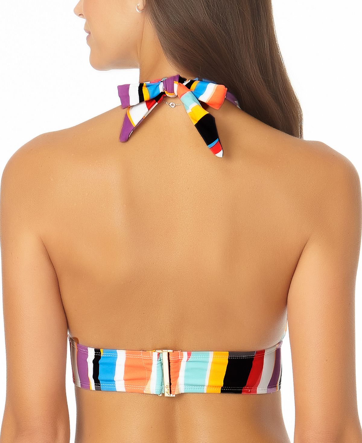 Anne Cole Women's Wavy Stripe Marilyn Halter Bikini Top Swimsuit Multicolor