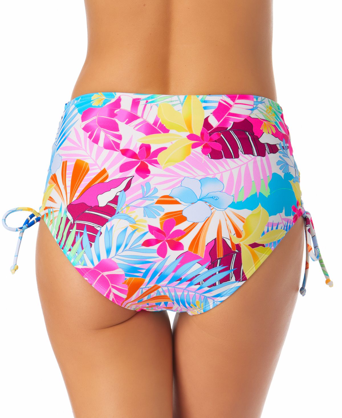 California Waves Women's Juniors' Printed Lace-Up High-Waist Bikini Bottoms Swimsuit White Size Medium