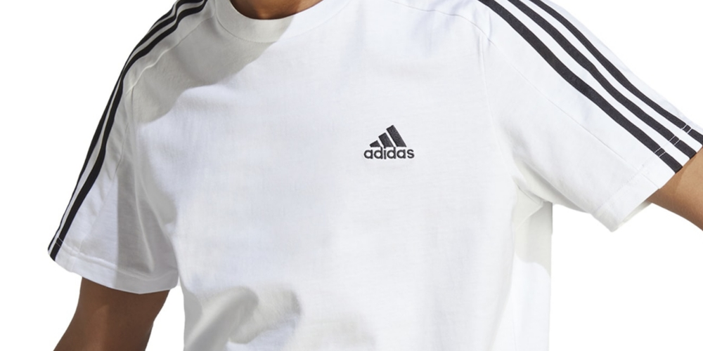 adidas Men's Essentials 3 Stripes Regular Fit Logo Graphic T-Shirt White Size Large