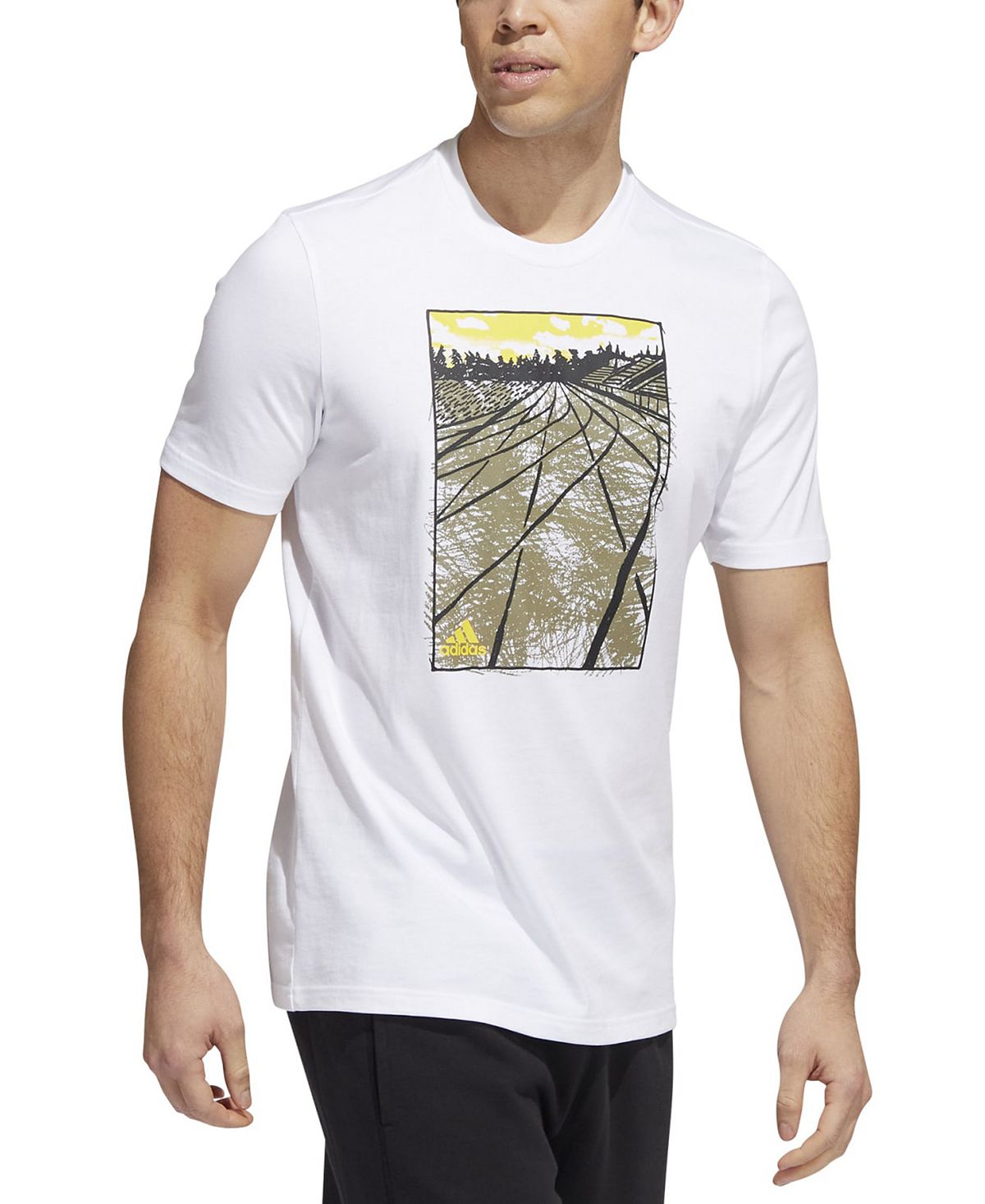adidas Men's Sketch Track Graphic T-Shirt White Size X-Large