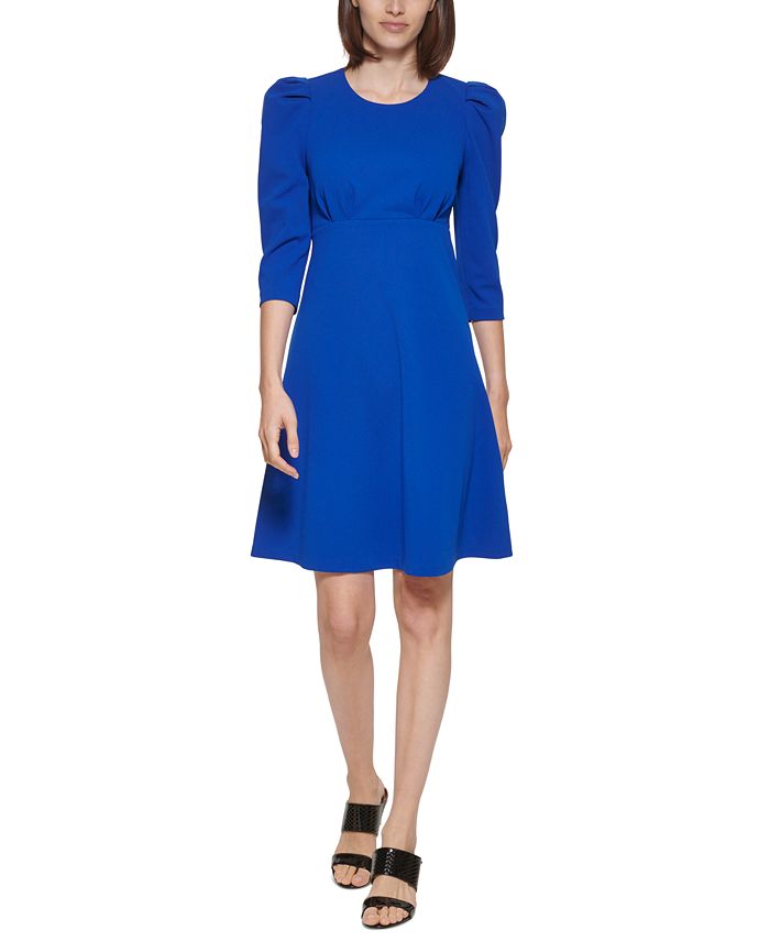 Calvin Klein Women's Puff Shoulder A-Line Dress Blue Size 4 Petite