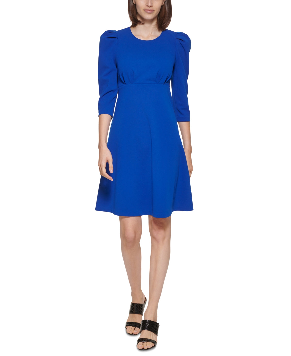 Calvin Klein Women's Puff Shoulder A Line Dress Blue Size 6
