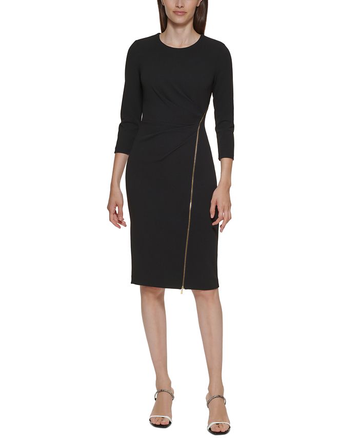 Calvin Klein Women's Asymmetrical Zip Sheath Dress Black Size 14