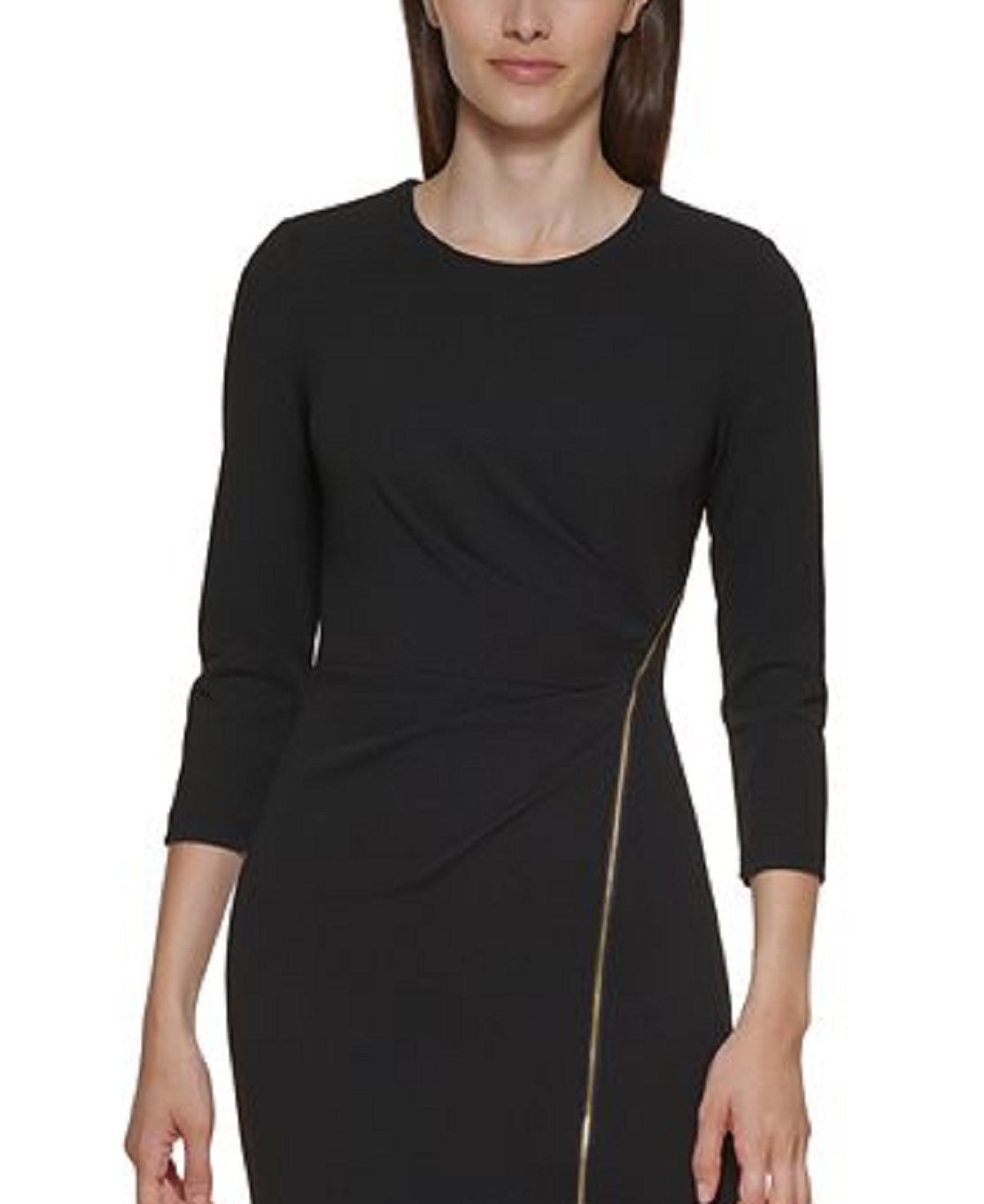 Calvin Klein Women's Asymmetrical Zip Sheath Dress Black Size 14