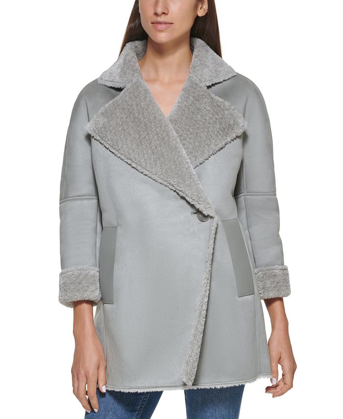 Calvin Klein Women's Midi Warm Faux Fur Coat Gray Size X-Large