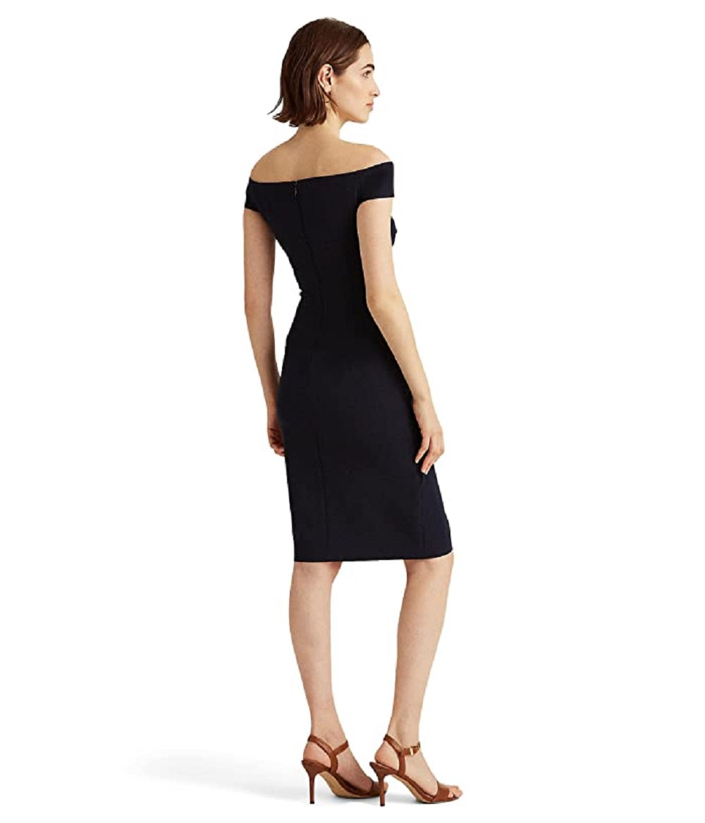Ralph Lauren Women's Crepe Off The Shoulder Dress Blue Size 18