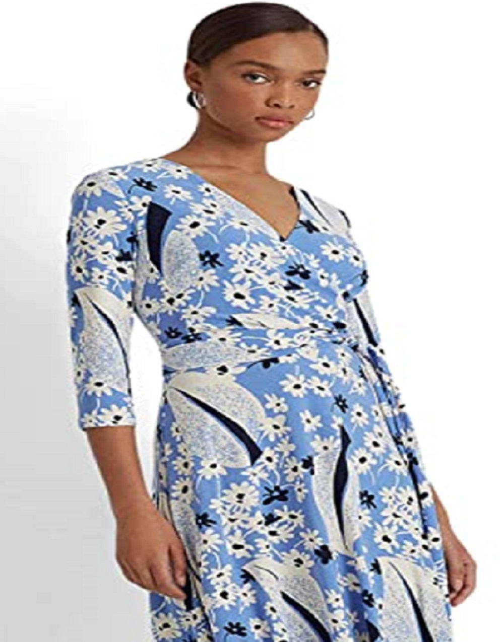 Ralph Lauren Women's Floral Surplice Jersey Dress Blue Size 8