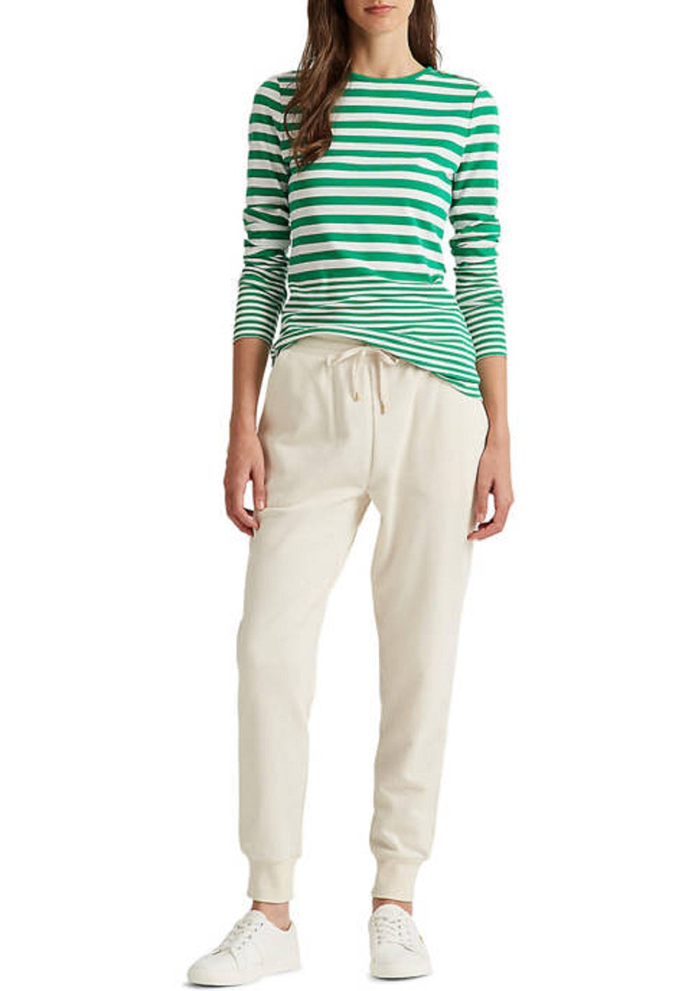 Ralph Lauren Women's Striped Snap Trim Long Sleeve Top Green Size Medium