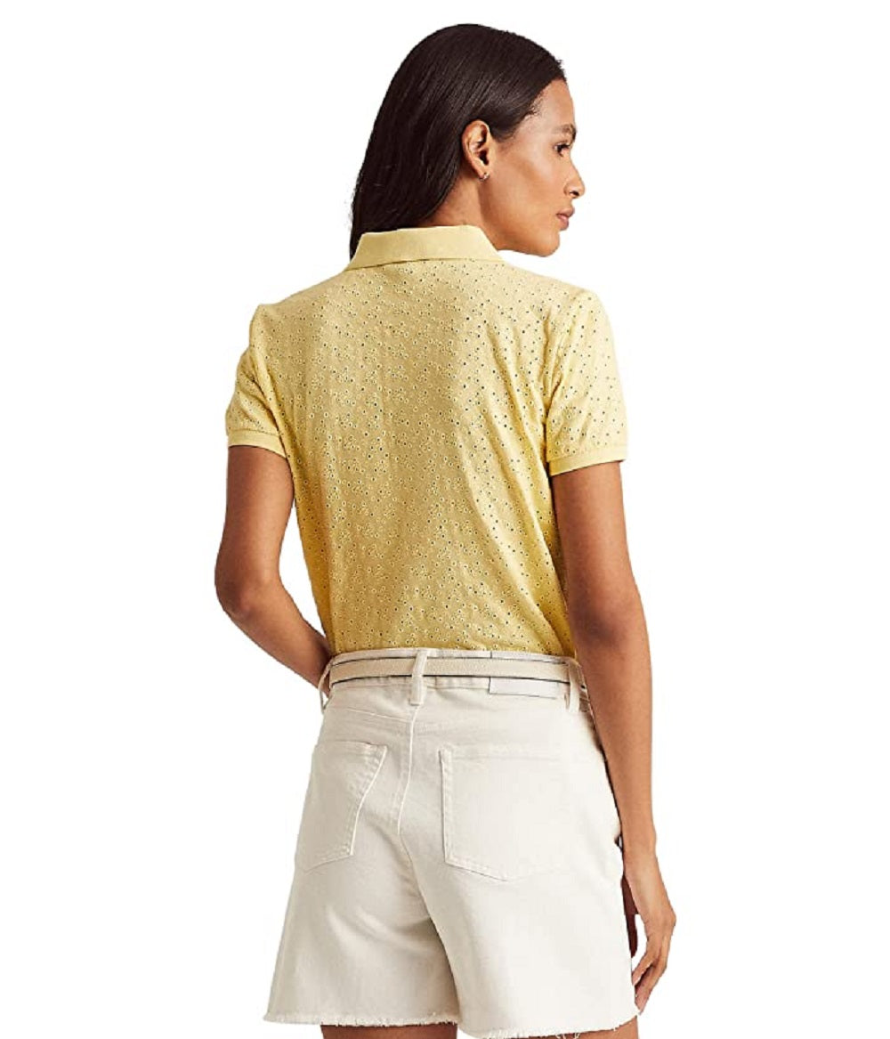 Ralph Lauren Women's Eyelet Jersey Polo Shirt Yellow Size X-Large