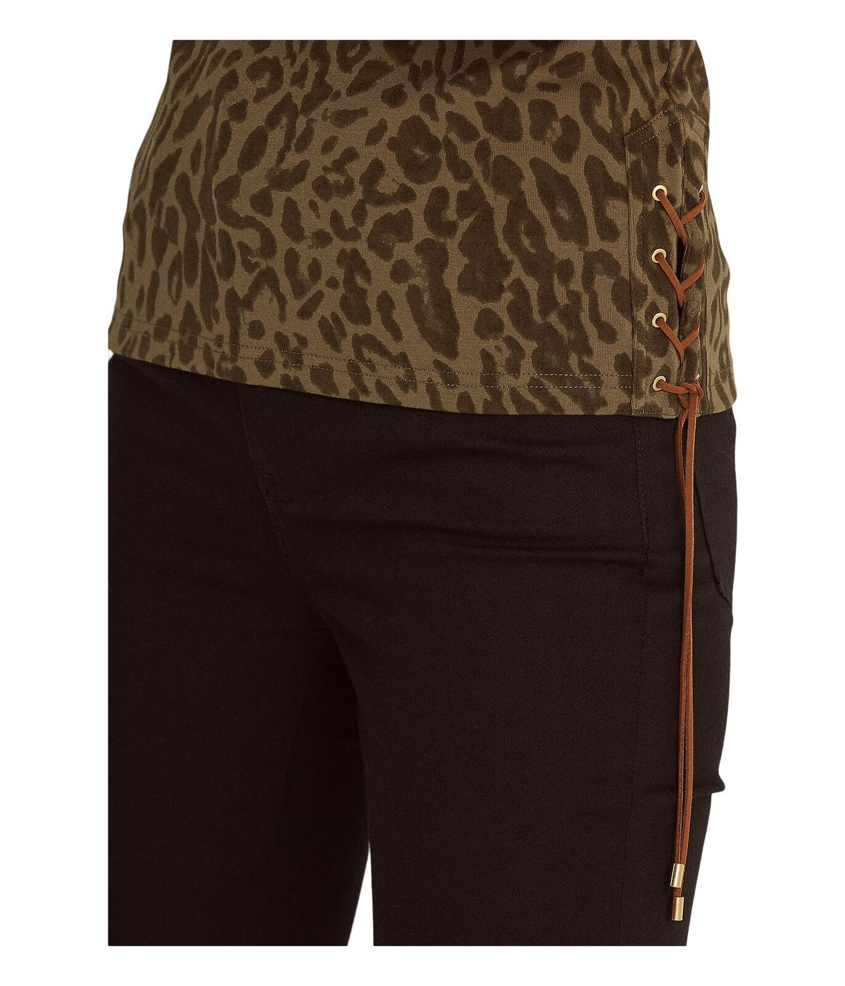 Ralph Lauren Women's Ocelot Print Stretch Cotton Boatneck Top Green Size Small